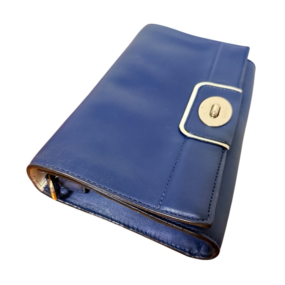 Leather Kate Spade Navy Mara Flap Clutch w Silver Turn Lock Nautical